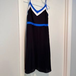 Banana Republic navy and white stripe pleated dress